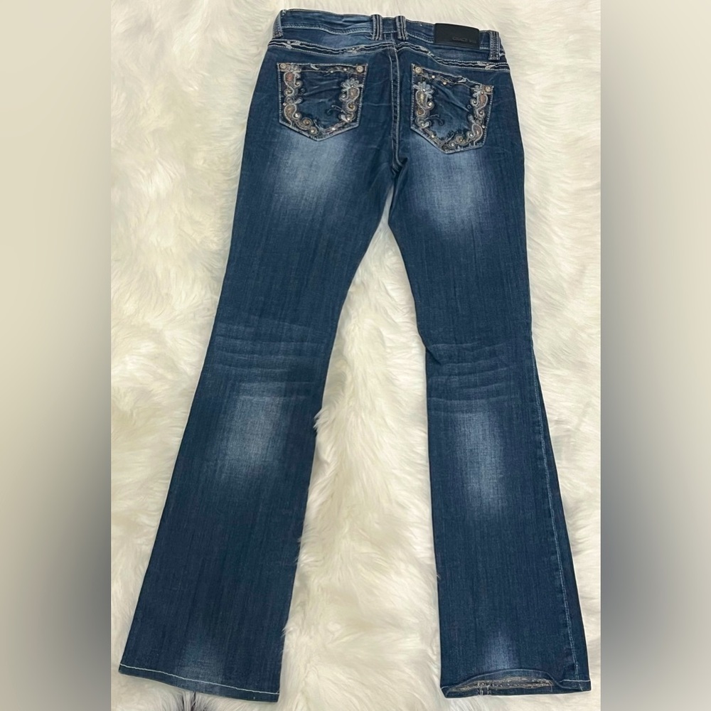 Grace in LA Paisley Pocket Bootcut Jeans, Size 28